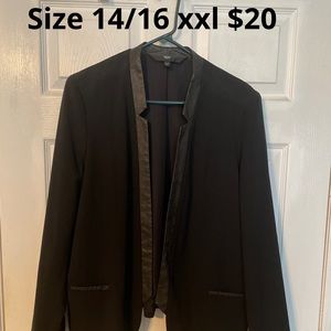 Faux leather trim black blazer